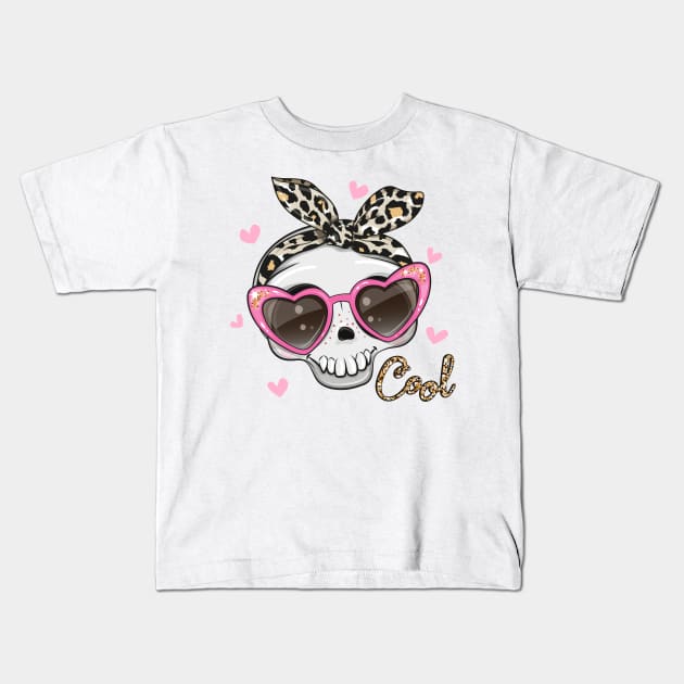 Cute skull with pink glasses Kids T-Shirt by Reginast777